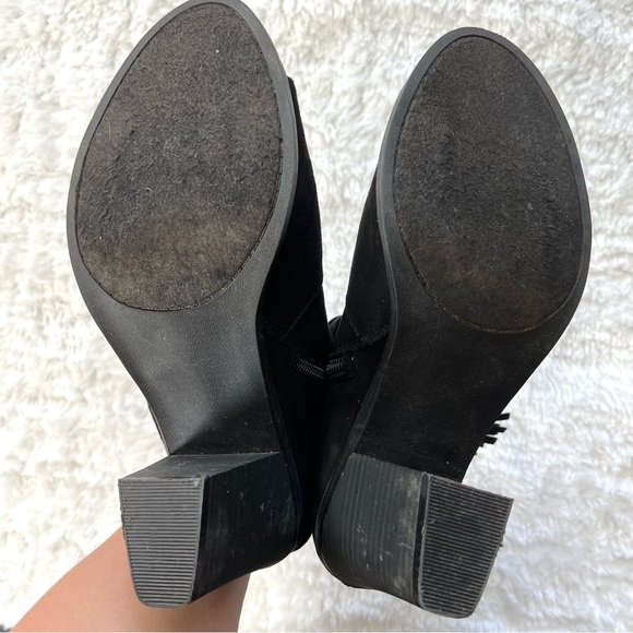 Rampage Promise Block Heel Peep Toe Ankle Bootie Side Bow Black Velvet - Picture 5 of 7